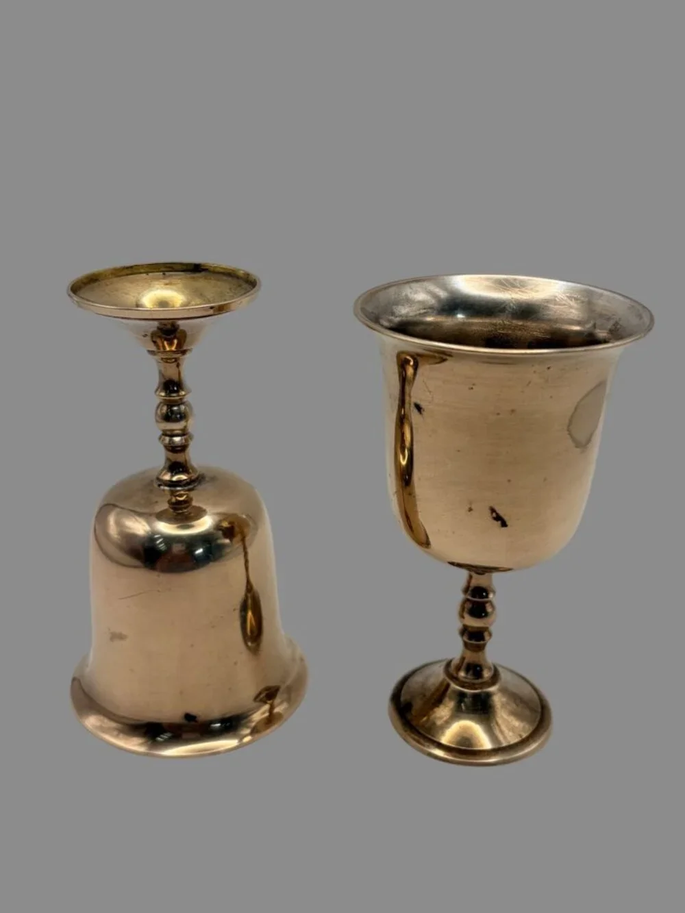 Vintage Silver Plate Over Brass Goblets Pair MCM India 5